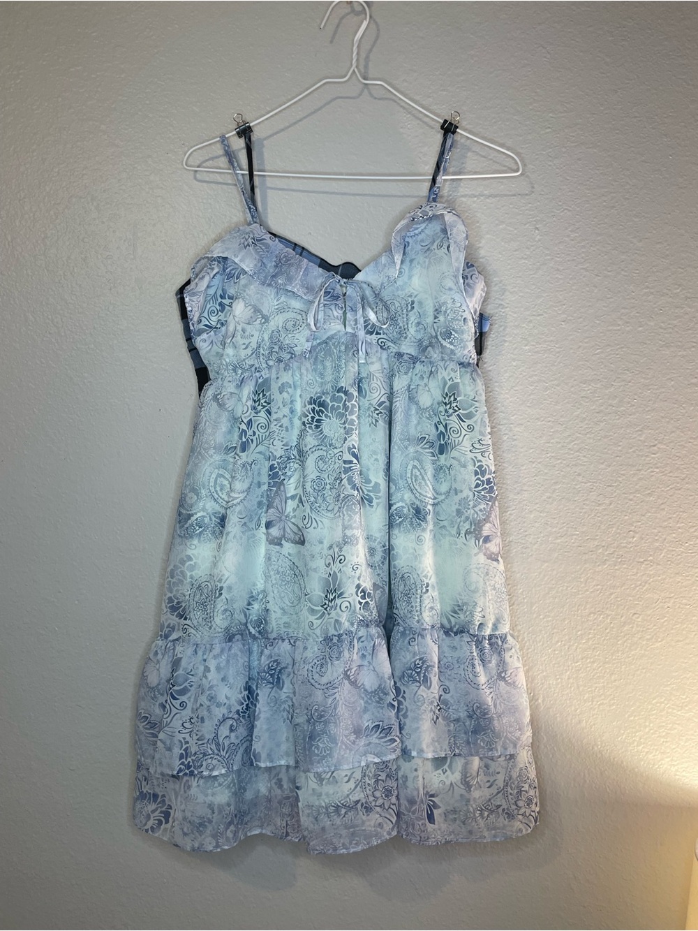 No Boundaries Light Blue Floral Tiered Dress